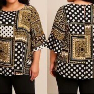 Ashley Stewart Black and Gold Patchwork Blouse